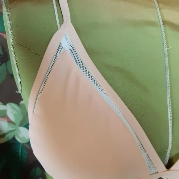 Peach Bikini Top with Mesh & White Pom Pom Tassels - Picture 2 of 8